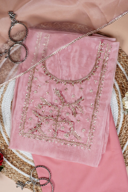 Blush Pink Unstitch Suit with Heavy Handcrafted Zardozi and Gota Patti Work