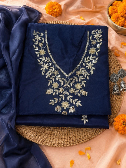 Nilofar Unstitched Suit Set with Floral Zardozi Work