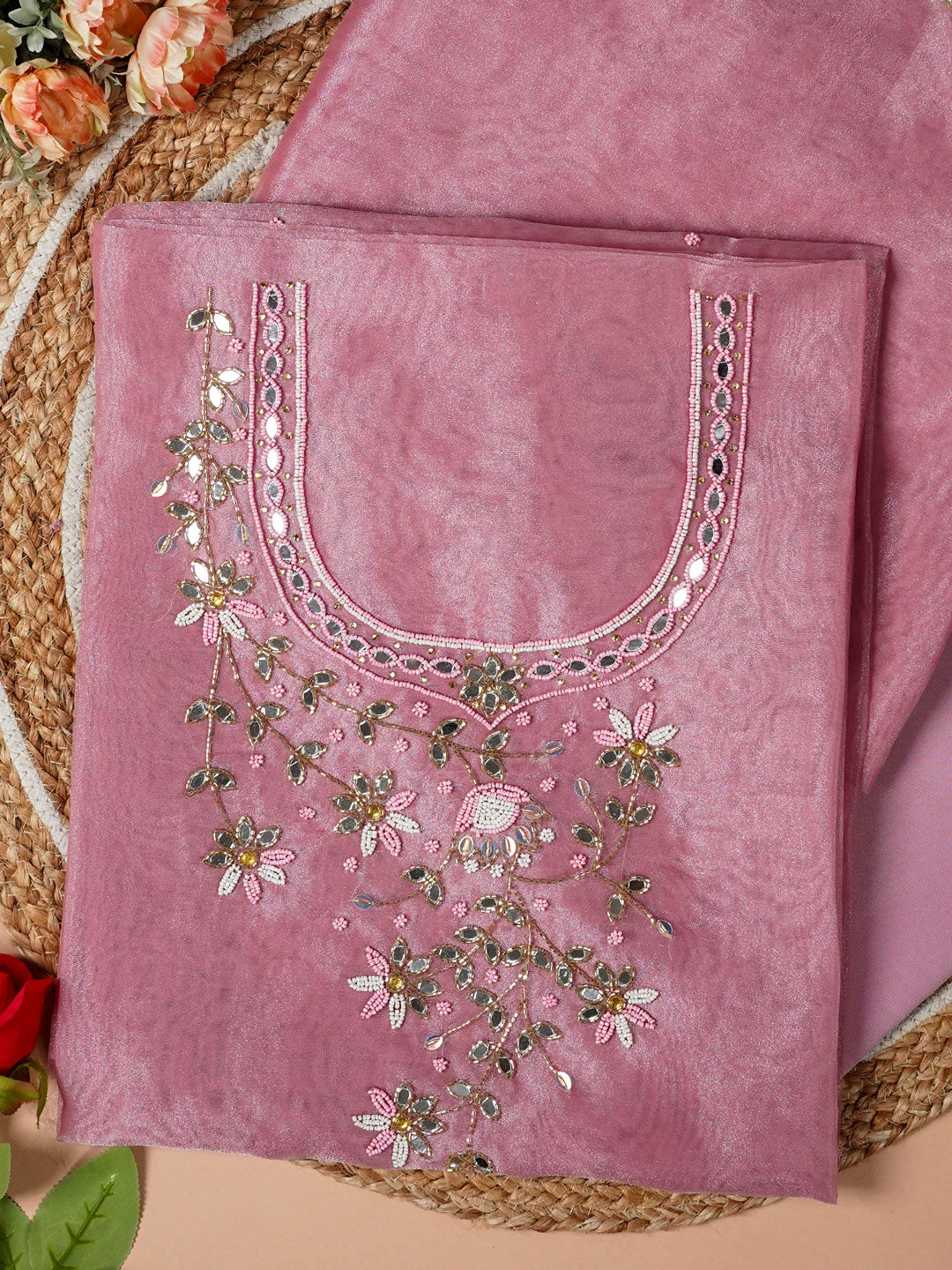 Pink Petal Hand Embroidered Unstitched Suit Set with Beads & Mirror Work