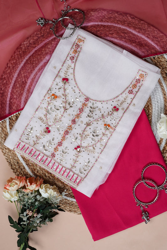 Shubhra Ivory Rose Organza Suit with Gota Zari Work