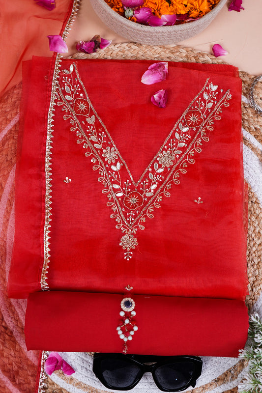 Sindoori Gulrosh Floral Zari & Resham Thread Suit Set