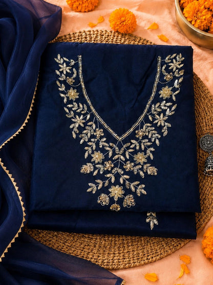 Nilofar Unstitched Suit Set with Floral Zardozi Work