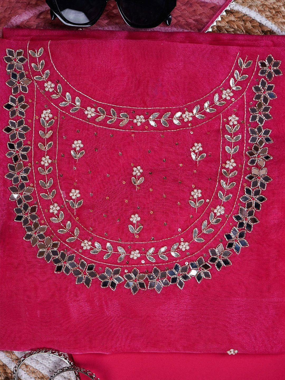 Magenta Meher Mirror Embroidered Unstitched Suit Set