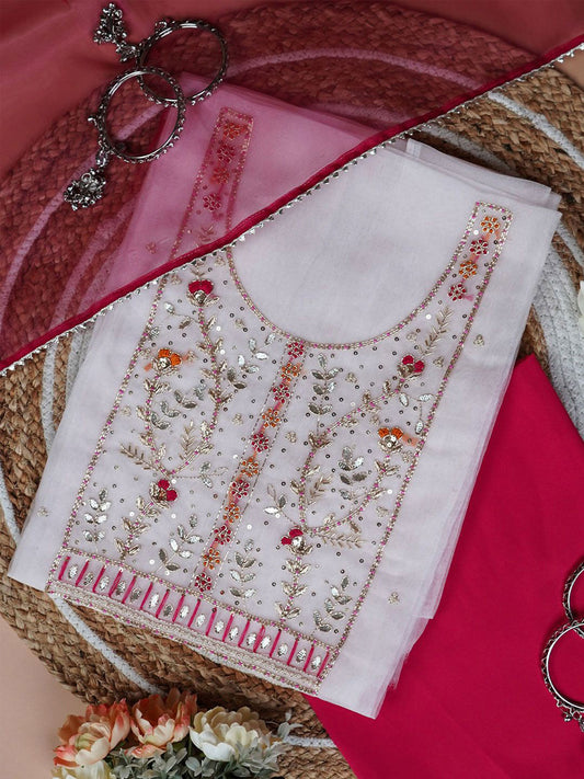 Shubhra Ivory Rose Organza Suit with Gota Zari Work