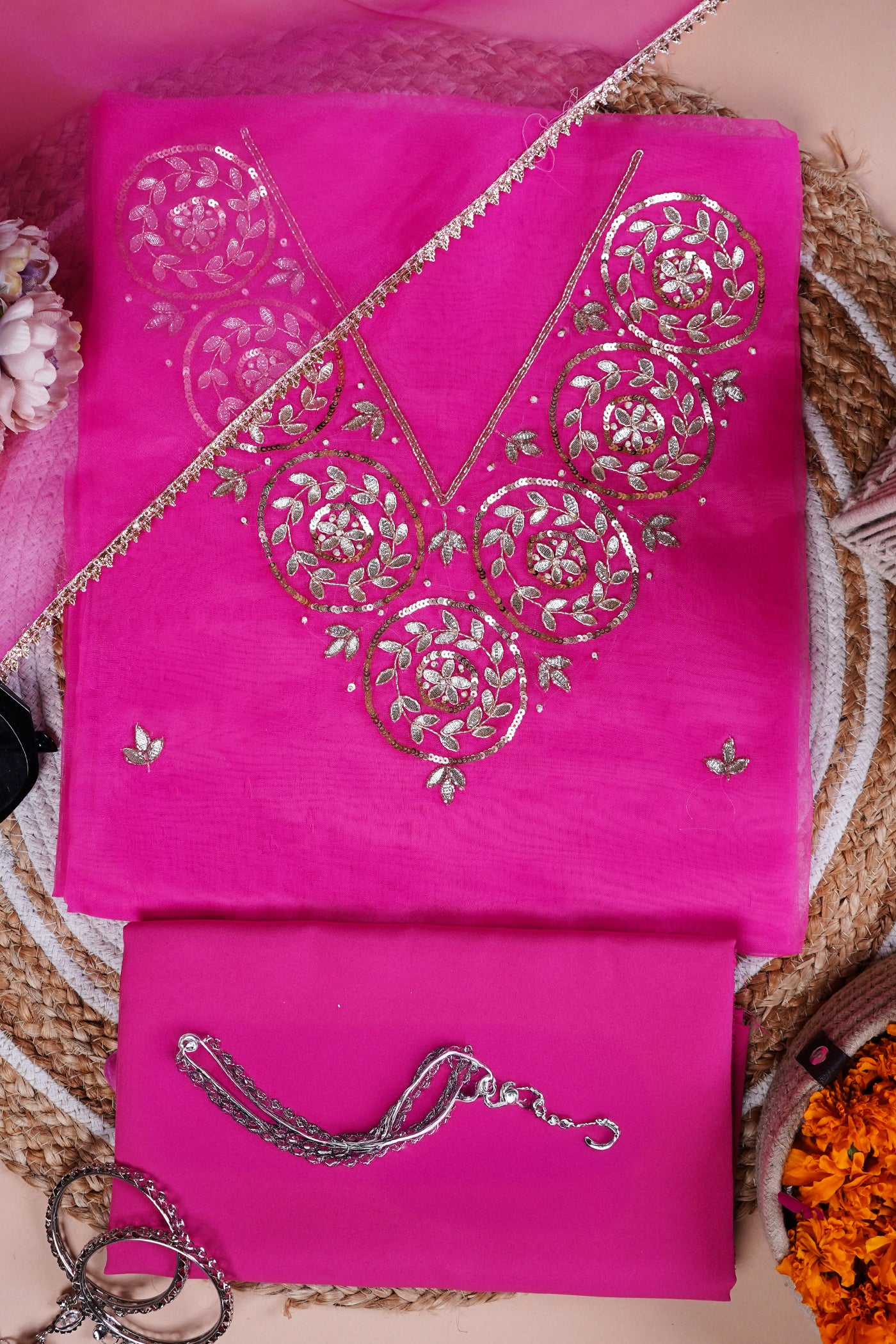 Gulaabi Noor Gota Patti Unstitched Suit Set