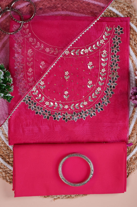 Magenta Meher Mirror-Embroidered Unstitched Suit Set
