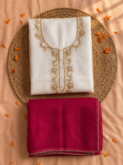 Saanjh Ivory Unstitched Suit Set with Handcrafted Zardozi Work