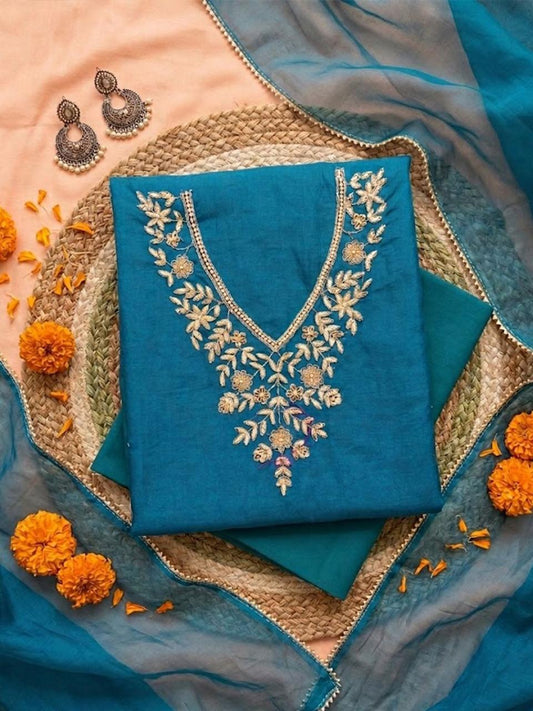 Firoza Unstitched Suit Set with Floral Zardozi Work