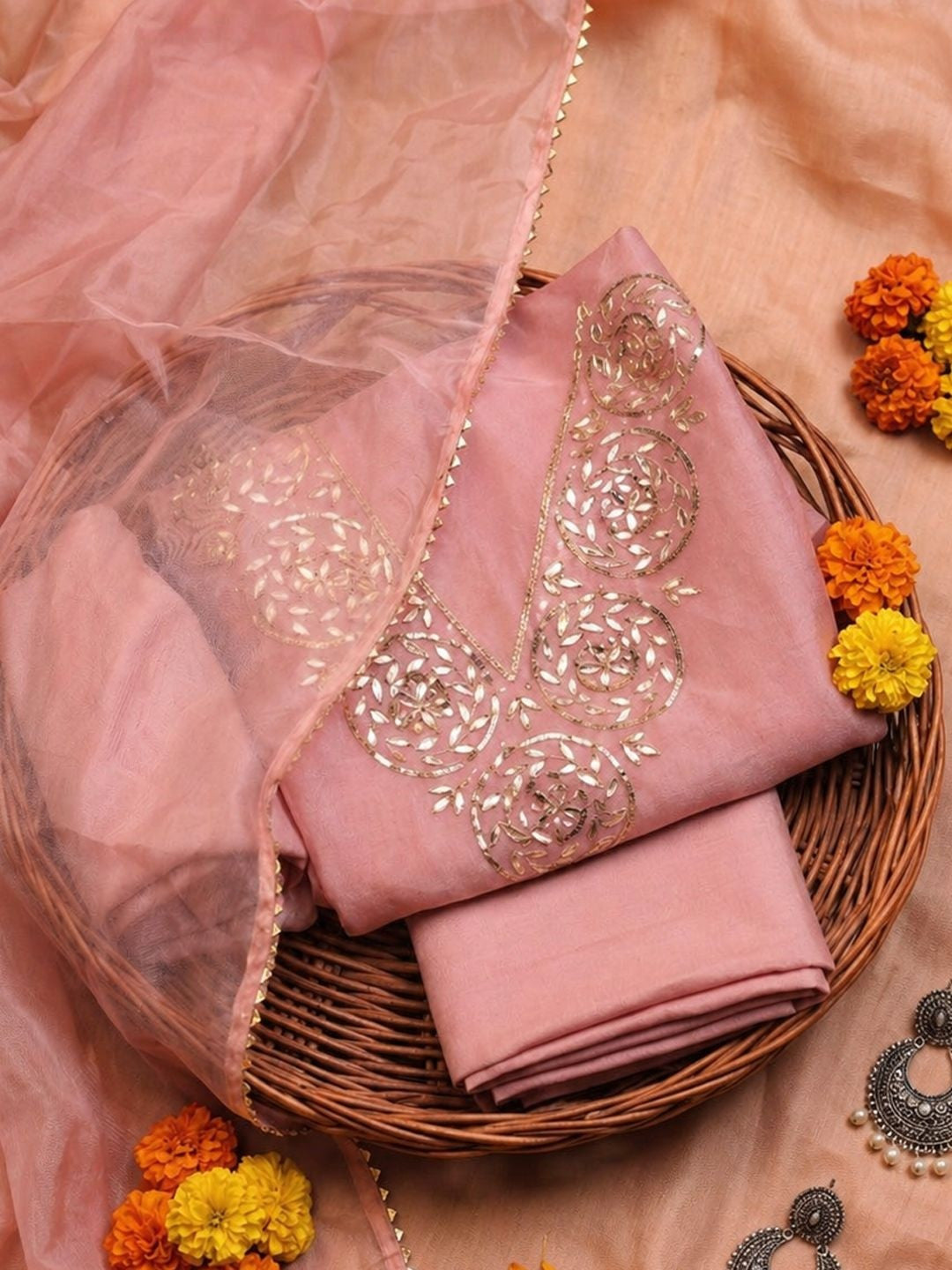 Rosy Noor Gota Patti Unstitched Suit Set