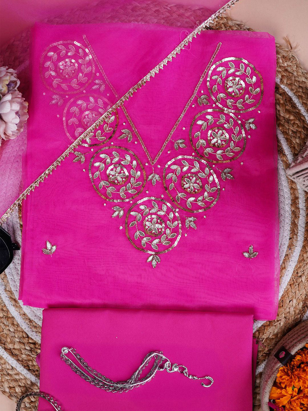 Gulaabi Noor Gota Patti Unstitched Suit Set