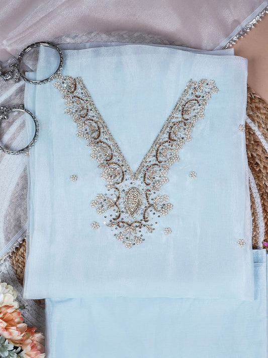 Riva Ice Blue Zari & Sequins Embellished Unstitched Suit Set