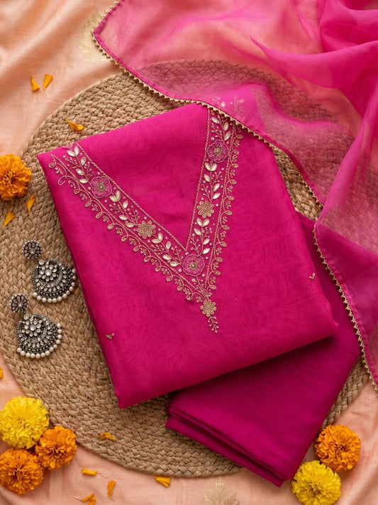 Fuchsia Gulrosh Floral Zari & Resham Thread Suit Set