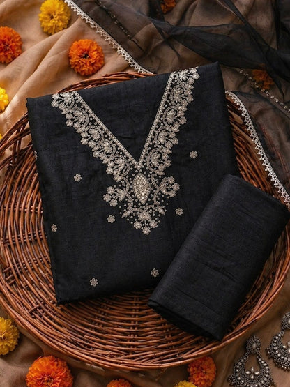Riva Classic Black Unstitched Suit Set with Pearl & Sequins Work