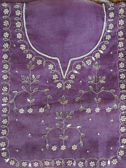 Dusky orchid  Unstitched Suit with Golden Zari and Sequin Floral Embroidery