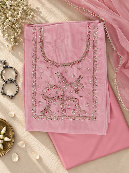 Blush Pink Unstitch Suit with Heavy Handcrafted Zardozi and Gota Patti Work