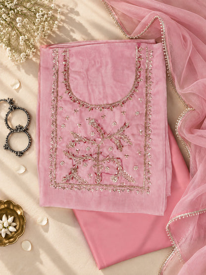 Blush Pink Unstitch Suit with Heavy Handcrafted Zardozi and Gota Patti Work