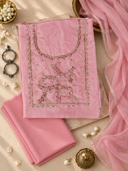 Blush Pink Unstitch Suit with Heavy Handcrafted Zardozi and Gota Patti Work