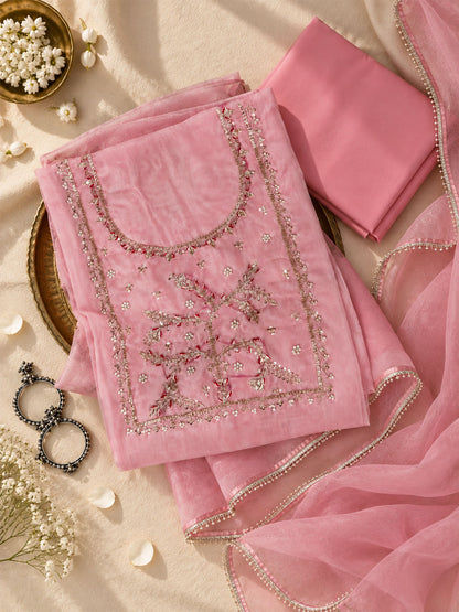 Blush Pink Unstitch Suit with Heavy Handcrafted Zardozi and Gota Patti Work