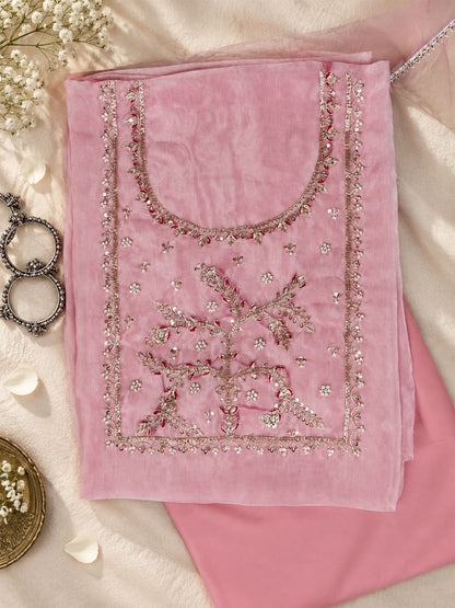 Blush Pink Unstitch Suit with Heavy Handcrafted Zardozi and Gota Patti Work