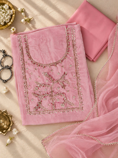 Blush Pink Unstitch Suit with Heavy Handcrafted Zardozi and Gota Patti Work