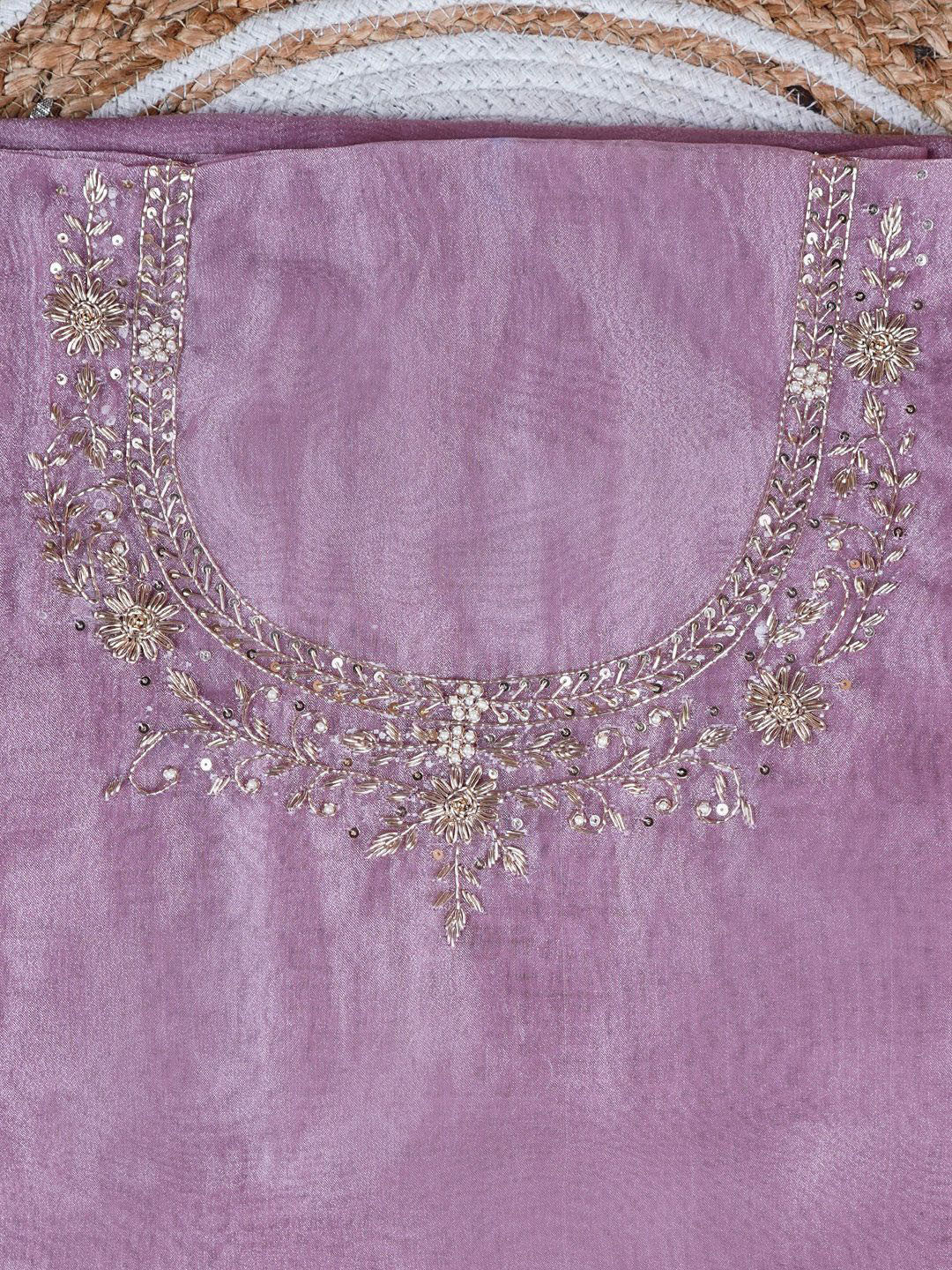 Onion Pink Unstitched Suit with Handcrafted Zardozi  And Pearl Work