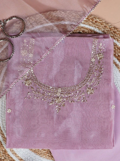 Onion Pink Unstitched Suit with Handcrafted Zardozi  And Pearl Work