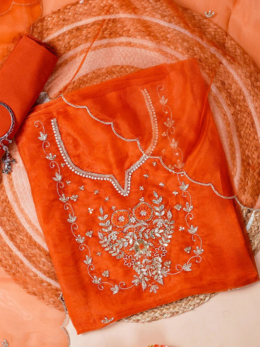 Kesar Hand Embroidered Unstitched Suit Set with Resham & Zari Floral Work - Achrangi