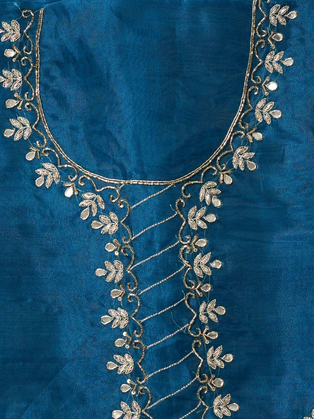Ocean Blue Hand Embroidered Unstitched Suit Set with Gota Patti & Cutdana Work