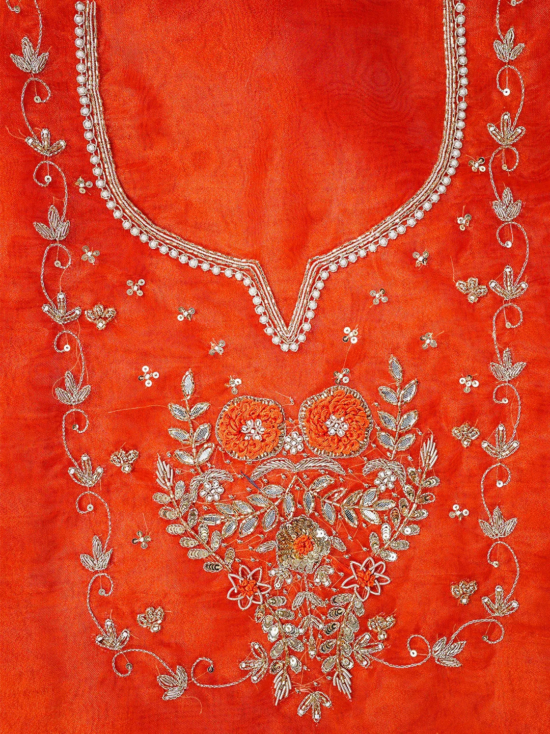 Kesar Hand Embroidered Unstitched Suit Set with Resham & Zari Floral Work - Achrangi