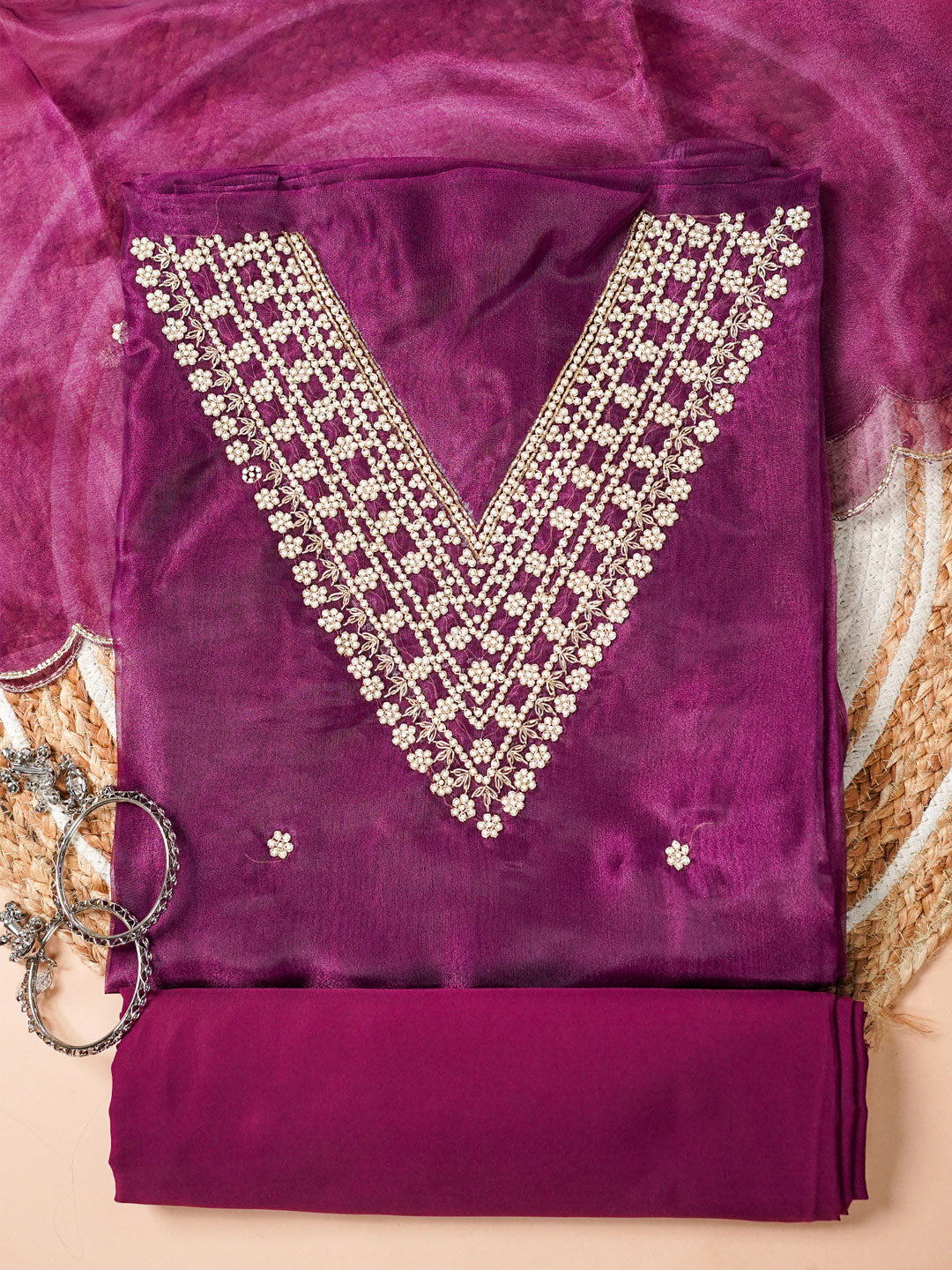 Royal Wine Hand Embroidered Unstitched Suit Set