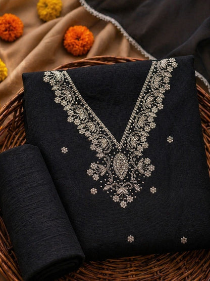 Riva Classic Black Unstitched Suit Set with Pearl & Sequins Work